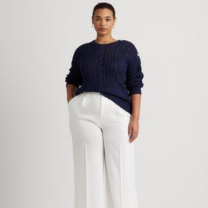 Lauren Ralph Lauren Women's Plus Size Combed Cotton Sweater French Navy B4HP